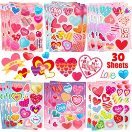KARSLORA 30 Sheets Valentine Stickers, 490PCS Heart Stickers, Valentine Stickers for Kids, Valentines Crafts Party Favors for Kids, Valentines day Stickers
