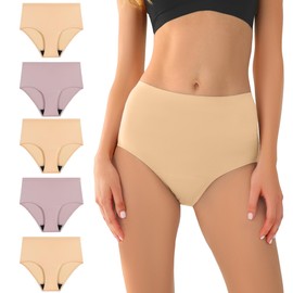 BATTEWA Seamless Incontinence Underwear for Women Ultra Soft Leakproof Panties, 50ml Light Absorbent Washable Briefs Bladder Control 5Pack(Beige-Lavender, Large)