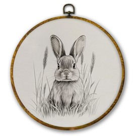 Mcehtle Vintage Easter Bunny Spring Wall Art Decor, Rabbit Neutral Botanical Framed Canvas Prints 10x10, Country Farmhouse Round Wall Hanging Artwork Decorations for Bedroom Living Room