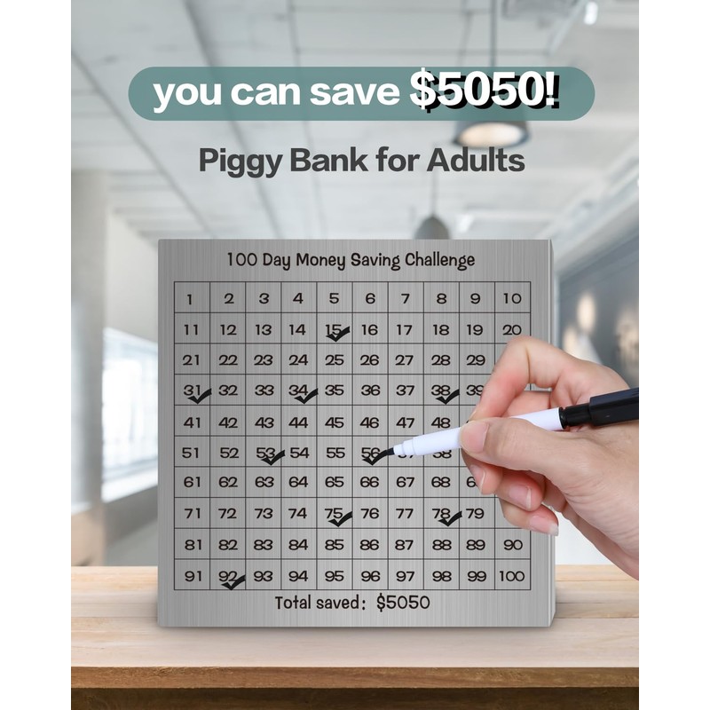 Money Saving Box, Unbreakable Piggy Bank for Adults Save $5,050