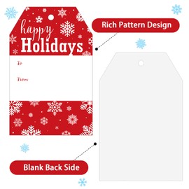 Anwyll Holiday Gift Tags with String,50Pcs Happy Holidays Name Gift Tags,Red Merry Christmas to and from Gift Wrapping Tags,Xmas Hanging Paper Gift Tags for Present Holiday Christmas Party Decorations