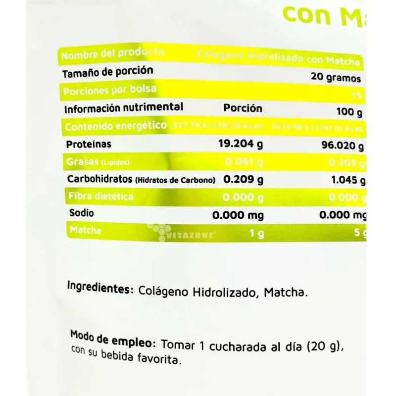 Colágeno Hidrolizado Puro Vidanat Con Matcha 300g Mer Env Matcha