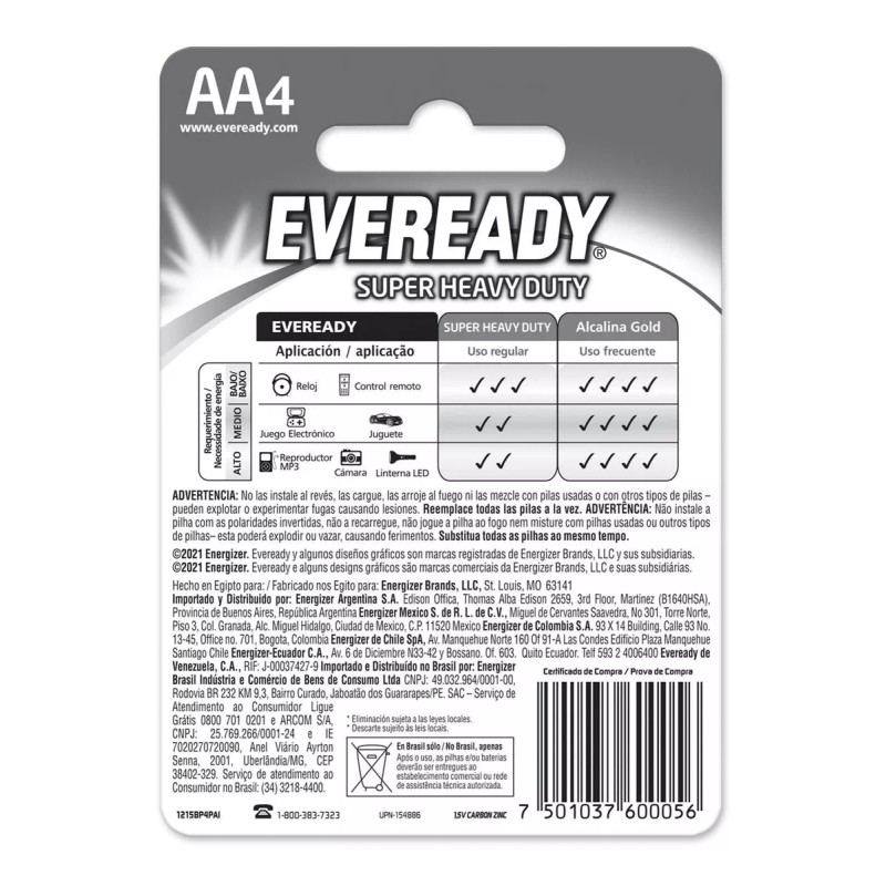 Eveready Pila Eveready Carbon Zinc Aa Blister 80 Unidades