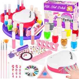 Meaicezli Kids Nail Polish Set for Girls, Nail Art Kit with Nail Dryer, Non-Toxic Nail Polish for Kids with Glitter and Fake Nails, Girl Toys Christmas Birthday Gifts for Girls 8-12