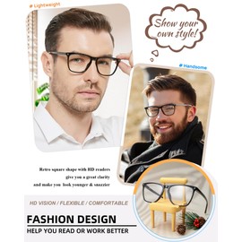 MARE AZZURO Large Reading Glasses 1.0+ Men Lightweight Readers 1.0 1.25 1.5 1.75 2.0 2.25 2.5 2.75 3.0 3.5 4.0 5.0 6.0 (Black, 1.00)