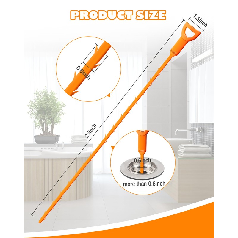 25 Inch Sink Snake Drain Clog Remover Tool,6 Pack Drain