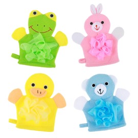 COMNICO Kids Bath Gloves, 4pcs Shower Gloves Loofah for Kids Exfoliating BathGloves Body Scrub Glove Exfoliating Bath Scrubber Body Scrubber Shower BallEasy to Lather Lovely Animal Colorful Design