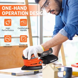 Cordless Detail Sander - THINKWORK 20V Electric Hand Sander for Woodworking with Dust Collector, 12000 OPM Palm Sander Tool with 21PCS Sanderpapers for Sanding, Polishing