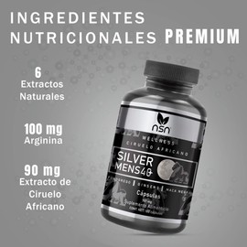 Silver Mens | Suplemento para hombres 40+ Salud de Prostata | Ciruelo Africano, Ginseng, Maca Negra| 100 Cápsulas