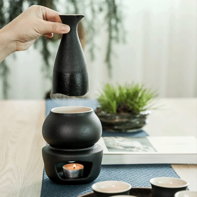 WINIAER Ceramic Sake Set with Warmer Pot, Traditional Pottery Hot