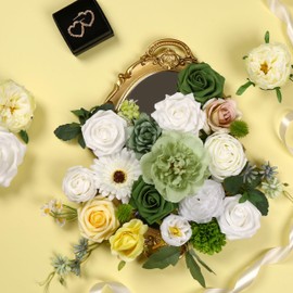 LITOYNAN Artificial Flower Combo Flowers Box Set for DIY Bouquets Centerpieces Floral Arrangements, Multi Use Wedding Party Home Decorations Faux Flowers（Blooming Green White ）