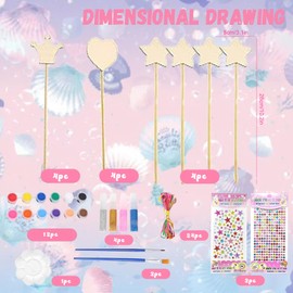 GUOYOU 27 Pieces DIY Wand for Children, DIY Magic Wands for Princess Magic Wand Craft Set Children's Birthday Wooden Craft Sets for Children for Crafts and Painting, for Girls (Multiple Styles)
