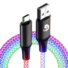 YAKUNN 3.3FT RGB Colorful Glowing USB Type C Fast Charging Cable, Data Transfer, RGB Gradual LED Light up USB A to C, 66W/6A Ultra-Durable Fast Charging Wire, Compatible with Android USB-C Devices