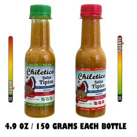 Chiletico Típica Sauce – 2 Mild + 2 Hot – Traditional Costa Rican Salsa – Artisan Handmade Flavor for Meats, Tamales, Rice & More – 4.9 oz (150 g) 4-Pack