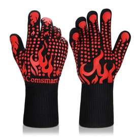 Comsmart BBQ Gloves, 1472 Degree F Heat Resistant Grilling Gloves Silicone Non-Slip Oven Gloves Long Kitchen Gloves for Barbecue, Cooking, Baking, Cutting