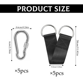 Jyinelx 5 Sets Tree Swing Straps Hanging Kit Straps, 30cm x 32mm Heavy Duty Hammock Straps, Adjustable Swing Hanging Straps with 5 Carabiner Hooks & 5 D-rings, for Tree Swing Hammocks(30CM)