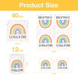 Cadimus Pack of 40 Napkins School Child Rainbow + 12 Lanterns Table Decoration School Child 2025 Table Decoration, Napkins Back to School, First Day of School Lantern, School Decoration Rainbow