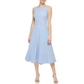 Eliza J Women's Sleeveless Boat Neck Crepe Stretch Fit & Flare Dress, Blue, 4