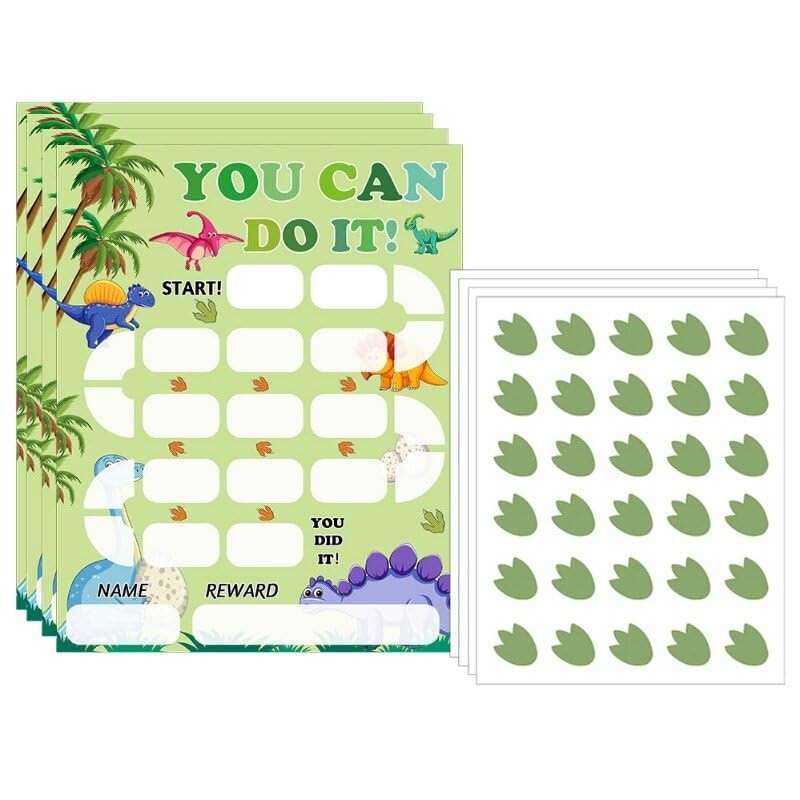 Dinosaur Reward Chart Cards with Stickers-Reusable Behavior Incentive Chart Card