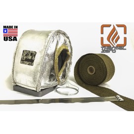 Thermal Zero Chrome T3 Turbo Blanket Heat Shield Insulation Kit - with Lava/Titanium High Temperature Exhaust Wrap & Stainless Steel Zip Ties - TZ32047-CLKIT