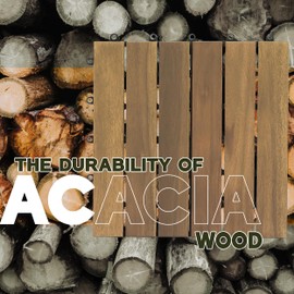 VICTORY RELAX Acacia Wood Patio Deck Tiles - 9 Pcs 6 Slats Interlocking Decking Tiles for Patio Decor, Waterproof Indoor & Outdoor Use, Balcony Garden Decking Tile (11.8 * 11.8 * 0.9 inches) White Oak