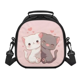 TODIYADDU Girls Lunch Bag Sweet Cats Insulated Lunch Tote for Kids Lunchbox Small Lunch Box with Adjustable Strap Toddler Food Storage Leak-Proof Oil Proof Meal Tote for Back to School