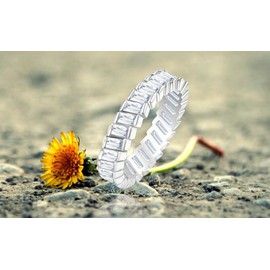 Uloveido White Emerald Cut Baguette Cubic Zirconia Wavy Eternity Band Ring Platinum Plated Y1790 (White, 10)