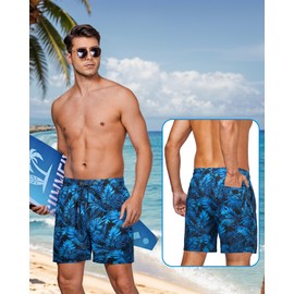 Gleeease Swim Trunks Mens 7 Inch Bathing Suit with Mesh Liner Men's Stretch Swimwear Quick Dry Swimsuit Beach Shorts