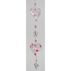 Formano Modern decoration for the window hanger, glass picture, window Tiffany, 3 hearts, red/silver, Mother's Day, 60 cm