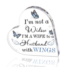 Husband Memorial Gifts for Wife Im Not A Widow Im A Wife To A Husband With Wings Sympathy Gifts for Loss of Husband Gift Celebration of Life Décor Sign for Desk Blue Butterfly Memorial Plaque for Home