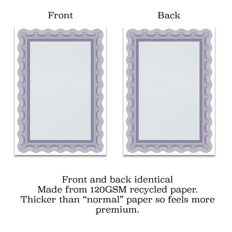 25 x Blue Certificate Paper Printed on Premium 120GSM Paper