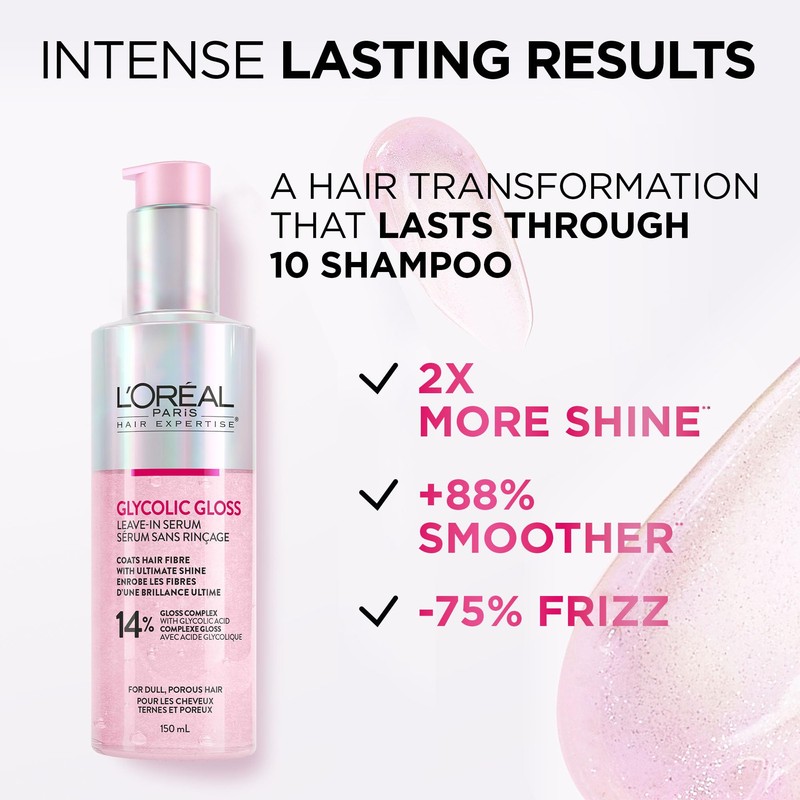 L'Oréal Paris Hair Expertise Glycolic Gloss Shine Leave-In Serum, With