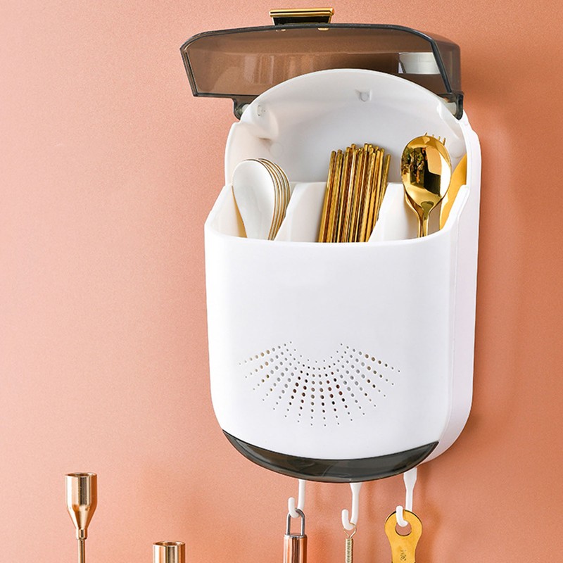 Wall Mounted Chopsticks Holder Dust Prevention 3 Compartments Large Capacity