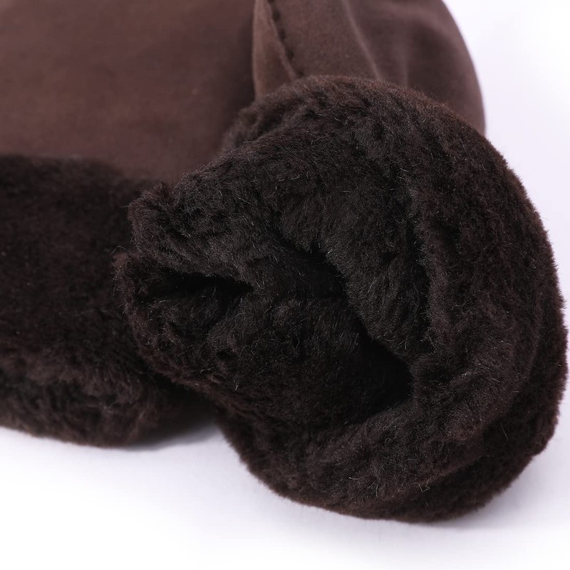 Harssidanzar Winter Mitten Gloves,Mens Sheepskin Shearling Heated Warm Furry Cuff