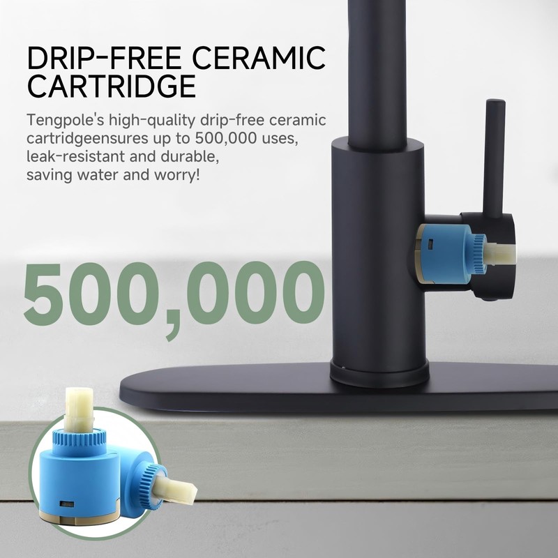 Kitchen Black Faucet with Pull Down Sprayer, High Arc Stainless