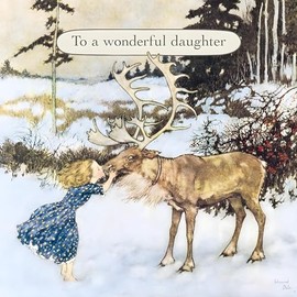 Daughter Christmas Card - Wonderful Daughter - Gerda and the Reindeer - Traditional Illustrated Design from the V&A Museum - Made in the UK - Eco-Friendly