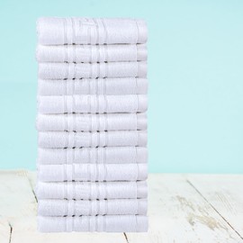 Indus Textiles 100% Egyptian Cotton Flannel Face Cloths Wash Towels - 12 pack - White - 30x30CM