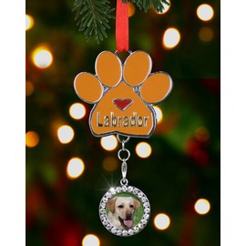 Labrador Ornament - I love Labradors Christmas Ornament - Place for a Picture of Your Favorite Lab - Hanging Paw Print Designs with Red Ribbon by Banberry Designs