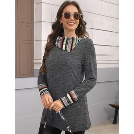 ETCYY Tunic Tops for Women Loose Fit Long Sleeve Shirts Fall 2025 Dressy Casual Blouse Striped Button Cowl Neck Sweatshirts,Striped Colorful,X-Large