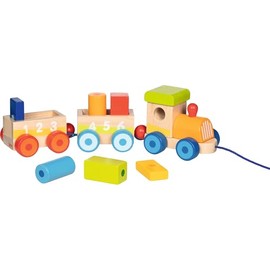 goki 55846 Madrid Train Wooden Magnetic Building Blocks and Couplable Pendant, Includes Pull Cord for Mobile Play, Awakens Imagination and Promotes Motor Skills, 30 cm x 7 cm x 8 cm, Set of 9, from 2