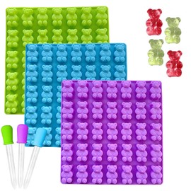 Thick and Large Gummy Mold for Edibles-BPA Free Teddy Bear Silicon Molds for Candy-Set of 3 Gummy Bear Molds Silicon with 3 Droppers (Green, Puple, Blue) (Blue,Green,Purple)