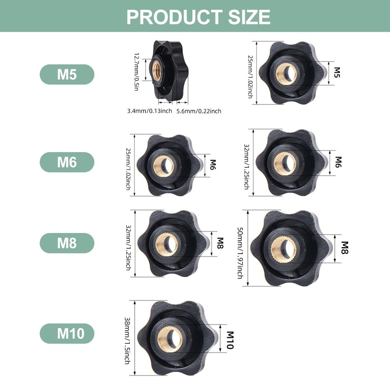 Star Grip Nut Star Nuts Pack of 8 M6 ×