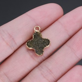 QSLLER 5PCS Natural Stone Pendants Four-Petal Flower Crystal Bud Healing Colorful Geode Agate Stone for Jewelry Making Necklace Decoration