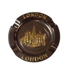 London Icons Mini Metal Ashtray - Collage in Golden Colour - Tower Bridge - Big Ben - Saint Paul's Cathedral - British Souvenir for Home from England UK