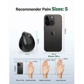 TECKNET Ergonomic Mouse Mini, 2.4G Wireless Vertical Mouse for Small Hands, 4800 DPI Sensor, 5 Adjustable DPI Levels, 6 Buttons, Wireless Optical Mouse for Laptop, PC, Mac, Windows