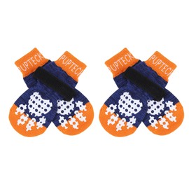 PUPTECK Anti-Slip Dog Socks with Double Sides Grips for Small Medium Large Dogs Hardwood Floors Prevents Licking, Dog Shoes for Hot Pavement Traction Control for Senior Dogs, Dark Blue, L