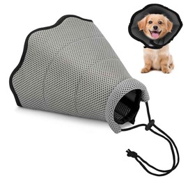 WEZCHUGHAOL Collar cónico para Perros,Collar Isabelino para Perros Suave y Ajustable,Collares quirúrgicos Personalizados con Malla Tejida para Que los Perros dejen de lamerse,Protege Heridas (Gris, L)