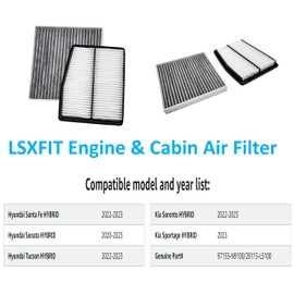 Engine & Cabin Air Filter For Santa Fe HYBRID (2023-2022), Sonata HYBRID (2023-2020), Tucson HYBRID (2023-2022), Sorento HYBRID(2023-2022), Sportage HYBRID (2023).Replace 97133L1000, 28113-L5100.