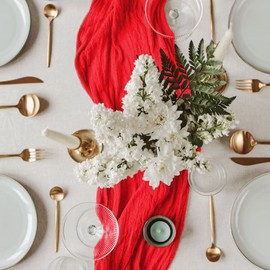FANPROMS Gauze Cheesecloth Table Runner Red 10FT Cheese Fabric Table Runner for Wedding Party Decor Boho Gauze Table Runner Vintage Cheese Cloth Table Runners for Bridal Shower Banquet Prom Reception
