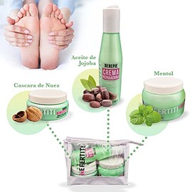 Nefertiti Kit spa profesional para pies - Benepie Nefertiti - Sales refrescantes efervescentes - Gel exfoliante para pies - Crema reparadora - kit con 3 pzas + cosmetiquera gratis